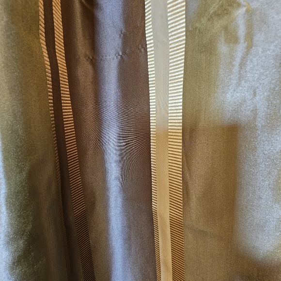 Two custom panels green taupe cream striped tafetta pleated lined drapes 56x95" - Picture 9 of 9